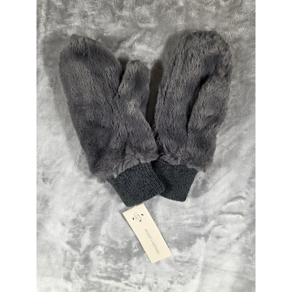 NWT Bickley‎ + Mitchell Women's Dark Gray Faux Fur Mittens One Size